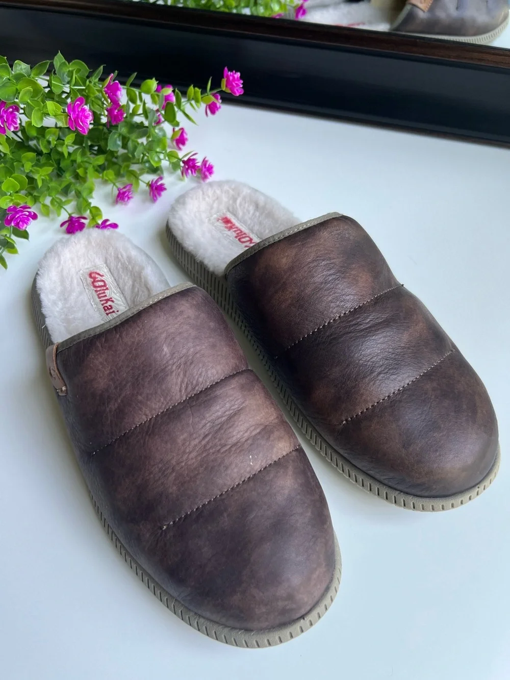 Olukai Men’s Mua’lli Shearling Leather Puffer Quilted Slip On Shoes